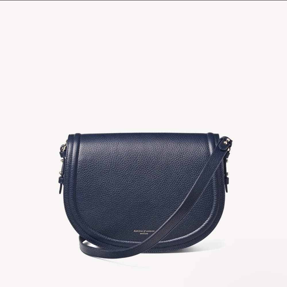 NWT Aspinal of London Stella Satchel Navy Pebble
